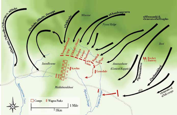 Map of the Battle of Isandlwana, 22 January 1879 