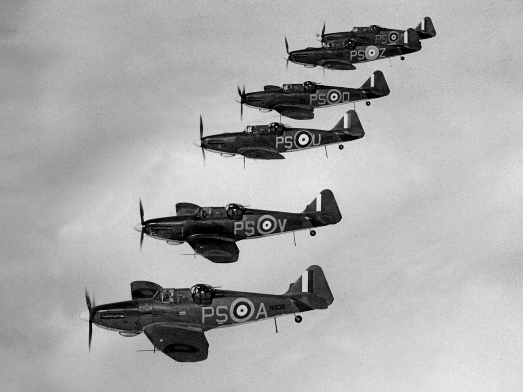 Boulton Paul Defiant Mk IIs flying in formation.