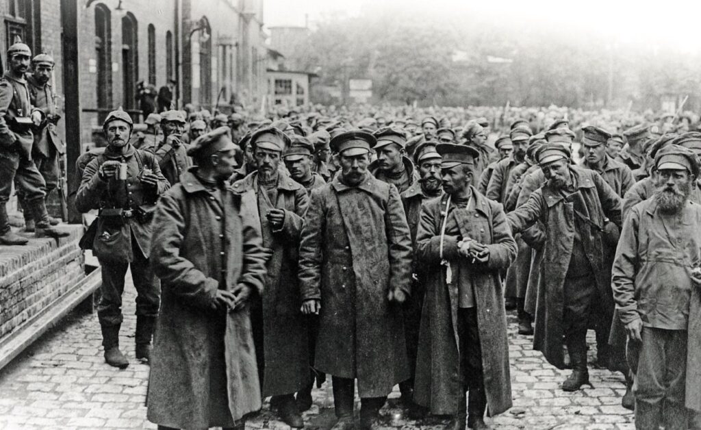 Russian prisoners being held at Tilsit station in August 1914. 