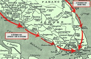 Map of Singapore and the Malay Peninsula showing Yamashita’s rapid advance. 