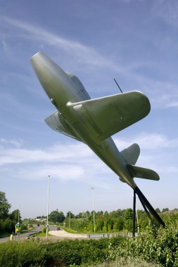 The memorial to Sir Frank Whittle on the A47 roundabout at Lutterworth Leicestershire England