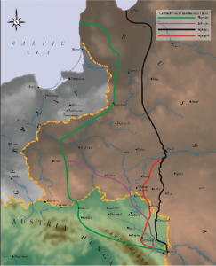 The eastern Front in the First World war, showing the shifting front-line in he wake of major attacks.