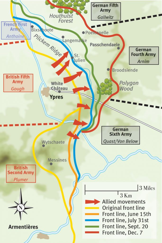 Map showing troop movements around Passchendaele, 1917.