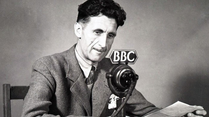 Photograph of Orwell as a reporter for the BBC.