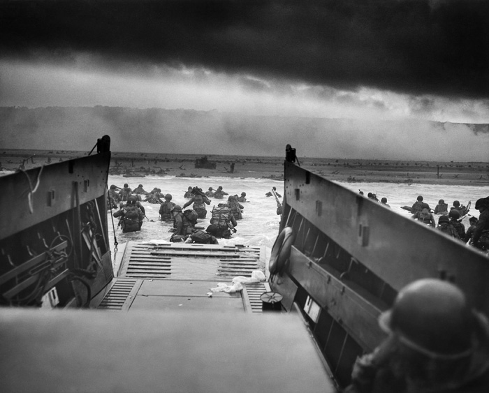 Assault craft land at Omaha Beach in Normandy on D-Day, 1944