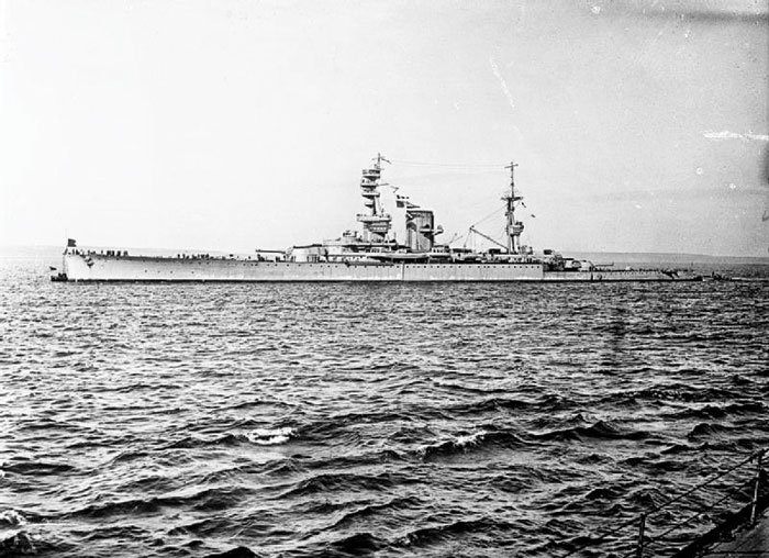 Black and white photograph of a HMS Courageous at sea.