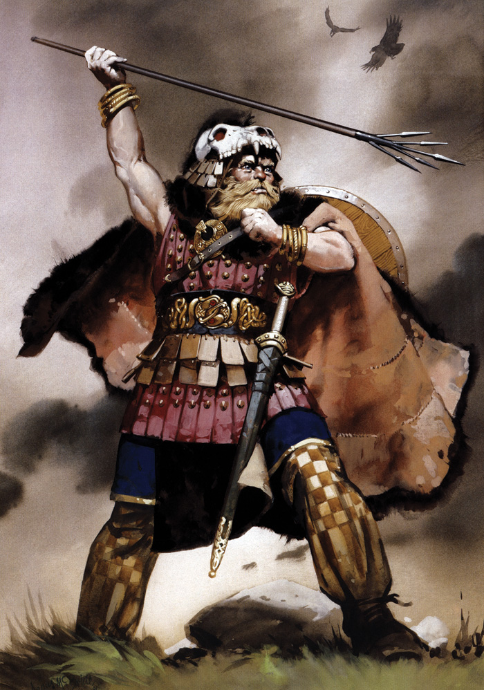 Colour depiction of the mythic Irish hero Cuchulainn, the subject of Irish sagas.
