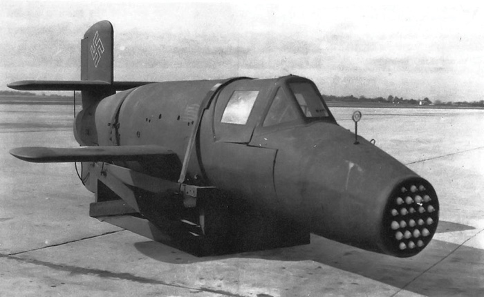 A black-and-white photo of an odd-looking Nazi 'super-weapon' - the Bachem 'Natter.'