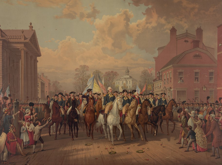 Washington’s Triumphal Entry into New York City on 25 November 1783. Detail from a lithograph by EP & L Restein. Credit: Library of Congress