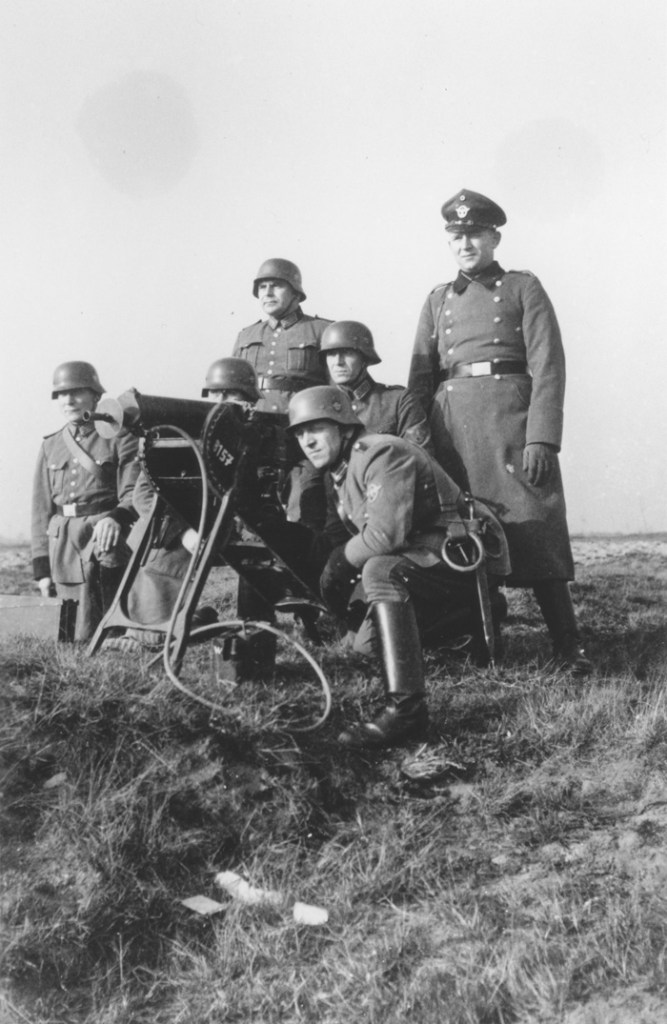 Members of Police Battalion 101 engage in  combat training in the vicinity of Lodz.   Image: United States Holocaust Memorial Museum, courtesy of Michael O’Hara; Bernhardt Colberg.