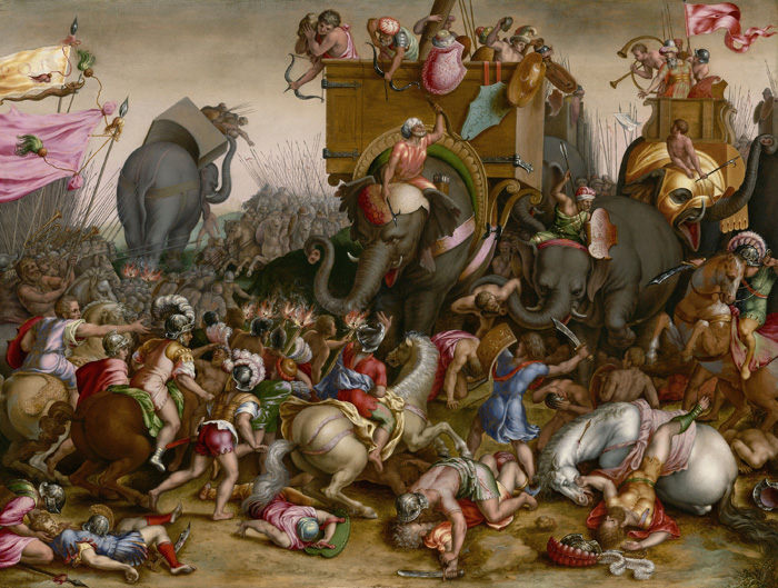 The Battle of Zama, 202 BC. Detail from a painting by Cornelis Cort, c.1567.