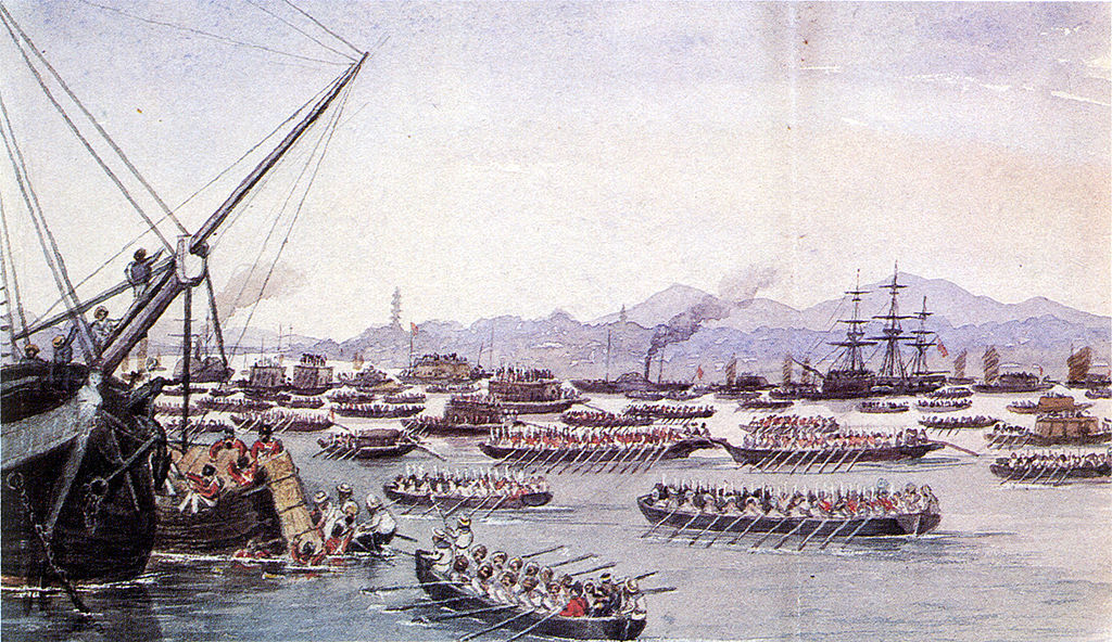 The British assault on Canton, China in 1841, during the First Opium War.