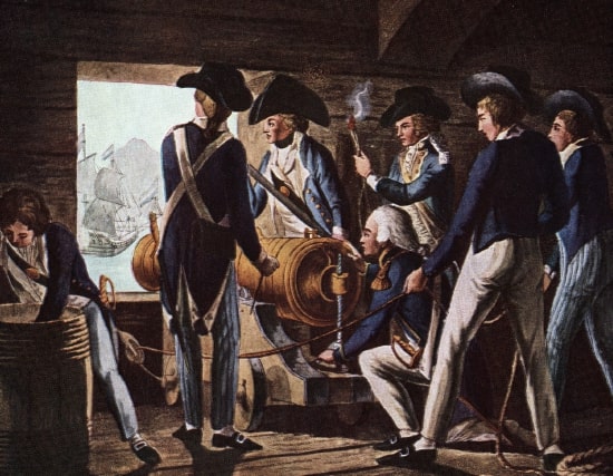 A gun crew of Nelson’s Navy. The superiority of British gunnery was a decisive factor in the war at sea.