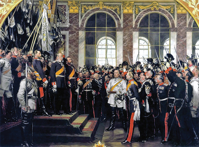 In a carefully choreographed ceremony, Prussian Chancellor Otto von Bismarck had King William I of Prussia crowned German Emperor in the Hall of Mirrors at Versailles on 18 January 1871.