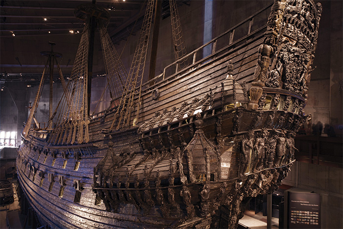 Vasa today, lifted from the seabed and housed in a dedicated museum in central Stockholm.