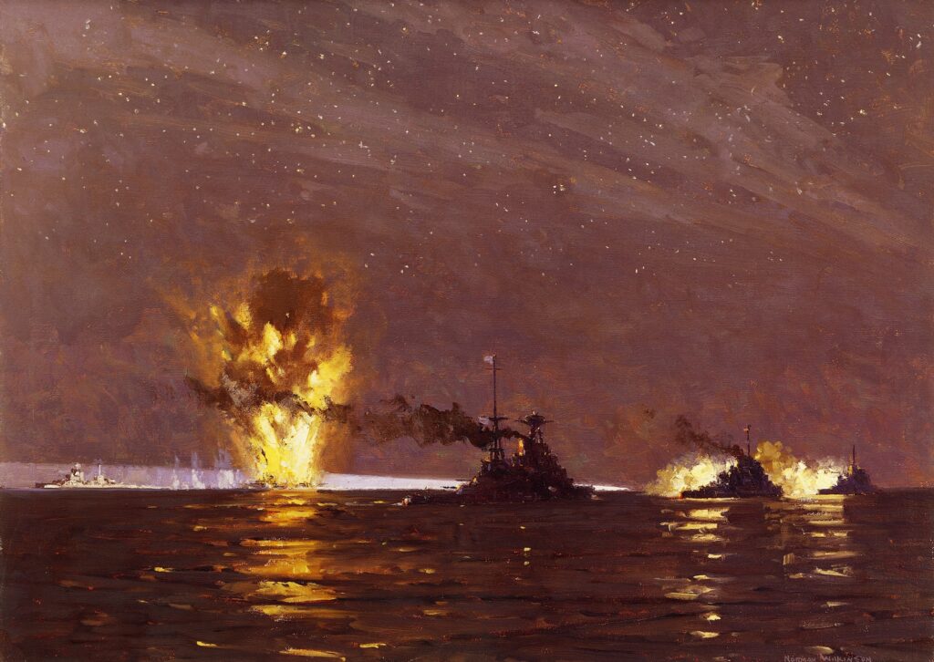Night action off Cape Matapan, Greece, 28 March 1941, as depicted by Norman Wilkinson.